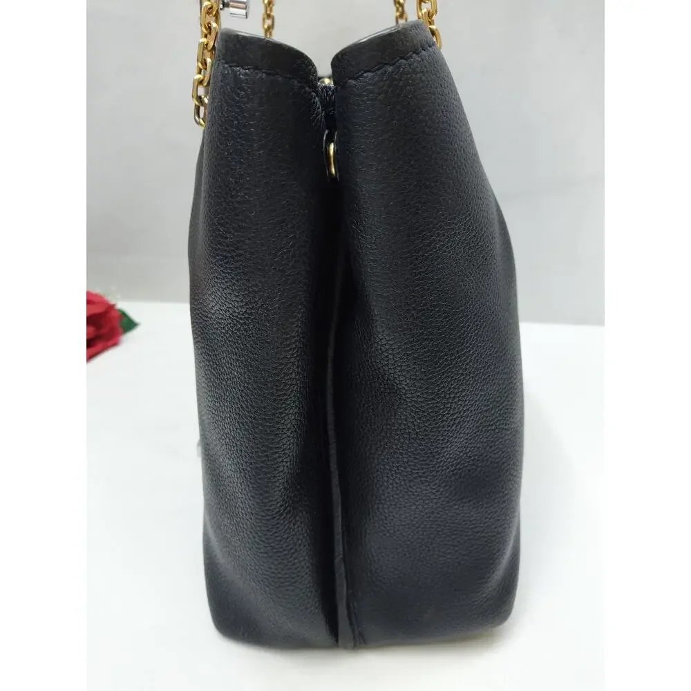 Tory Burch Black Pebbled Leather Chain Double Handles Tote Bag